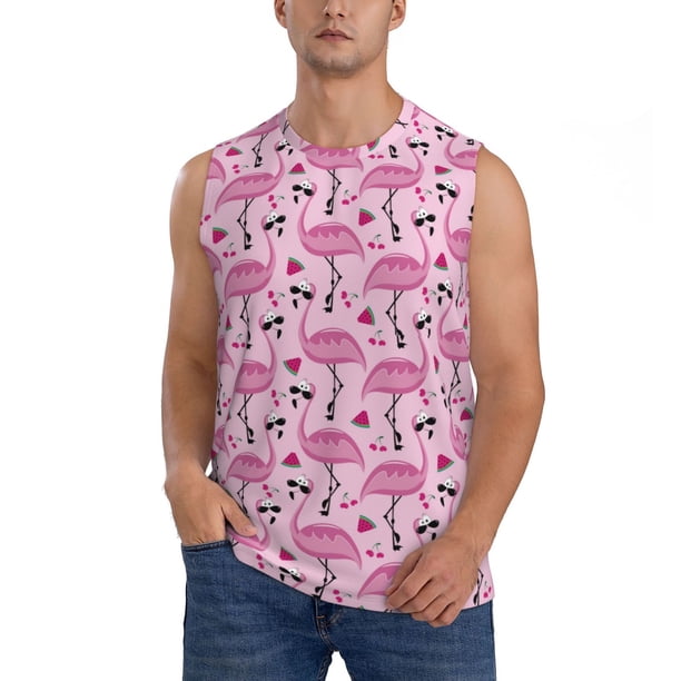 Balery Cute Watermelon Flamingo Camisetas sin mangas para hombre, absorbe la humedad y protege contra el mal olor.-XX-Large