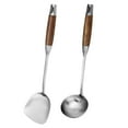 thumbnail image 1 of Juego de utensilios de cocina de 2 piezas, acero inoxidable 304, pala para wok y cuchara sopera con mango largo de madera resistente al calor, 1 of 7