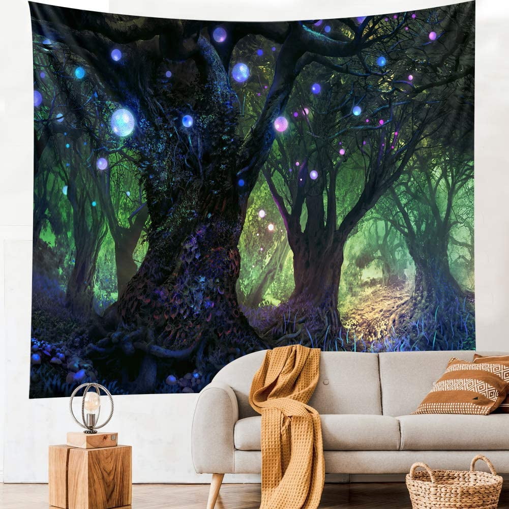 Trippy Forest Tapestry Wall Hanging Hippie Magical Tree Tapestry Fantasy Shining Lanterns Psychedelic Blanket Wall Decor for Bedroom College Dorm Room Greentree XL 70.9 x 90.6 Walmart