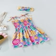 thumbnail image 3 of Princesse d'Été Bébé Filles Robe 2pcs Cravate Teinture/fleurs/pastèque Imprimé Sangle une Ligne Robe Bandeau, 3 of 8