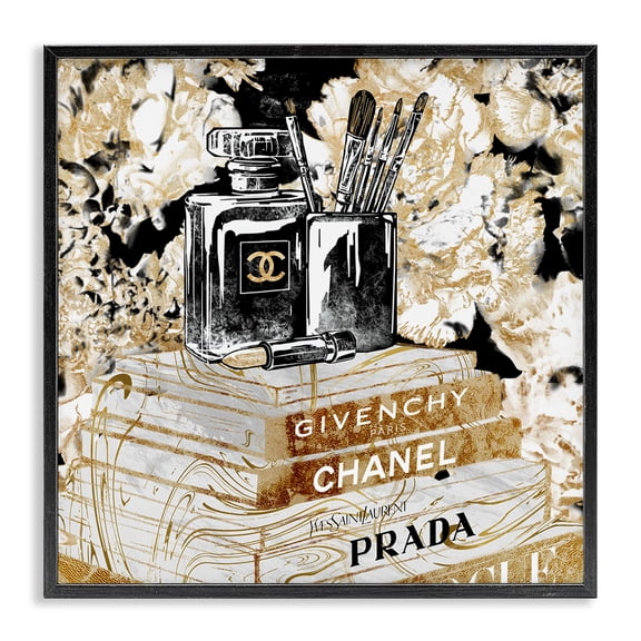 Stupell Industries Contemporary Cosmetics on Golden Books Black Framed Giclee Art, 12 x 12, by Ziwei Li
