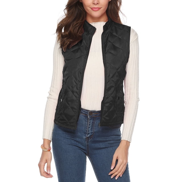 Sexy Dance Ladies Chaqueta acolchada Sin mangas Zip up Slim Fit Chaqueta para mujer Chaleco ligero acolchado con bolsillos