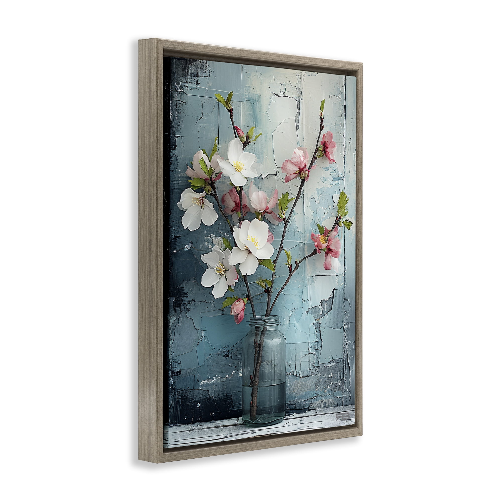 Stupell Industries Distressed Magnolia Vase Botanical & Floral Painting Brown Floater Framed Art Print Wall Art, 21 x 31