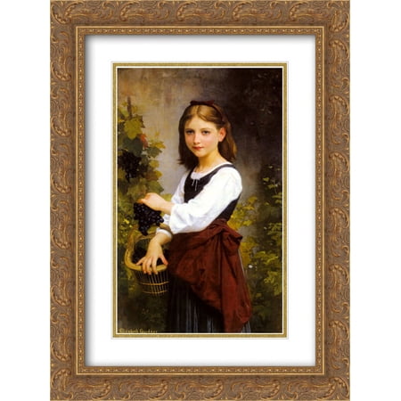 Elizabeth Jane Gardner Bouguereau 2x Matted 18x24 Gold Ornate Framed Art Print 'A Young Girl Holding a Basket of Grapes'