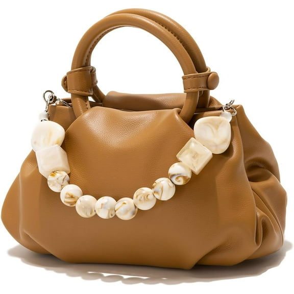 Cloud Clutch Purses for Women Soft Leather Dumpling Bag Beaded Slouchy Pouch Bag Small Handbag Crossbody Purse