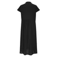 thumbnail image 5 of Aimik Fashion Women Summer Cotton-Linen Stand-Collar Solid Color V-Neck Short Sleeve Casual Long Dress with Single-Breasted, 5 of 6