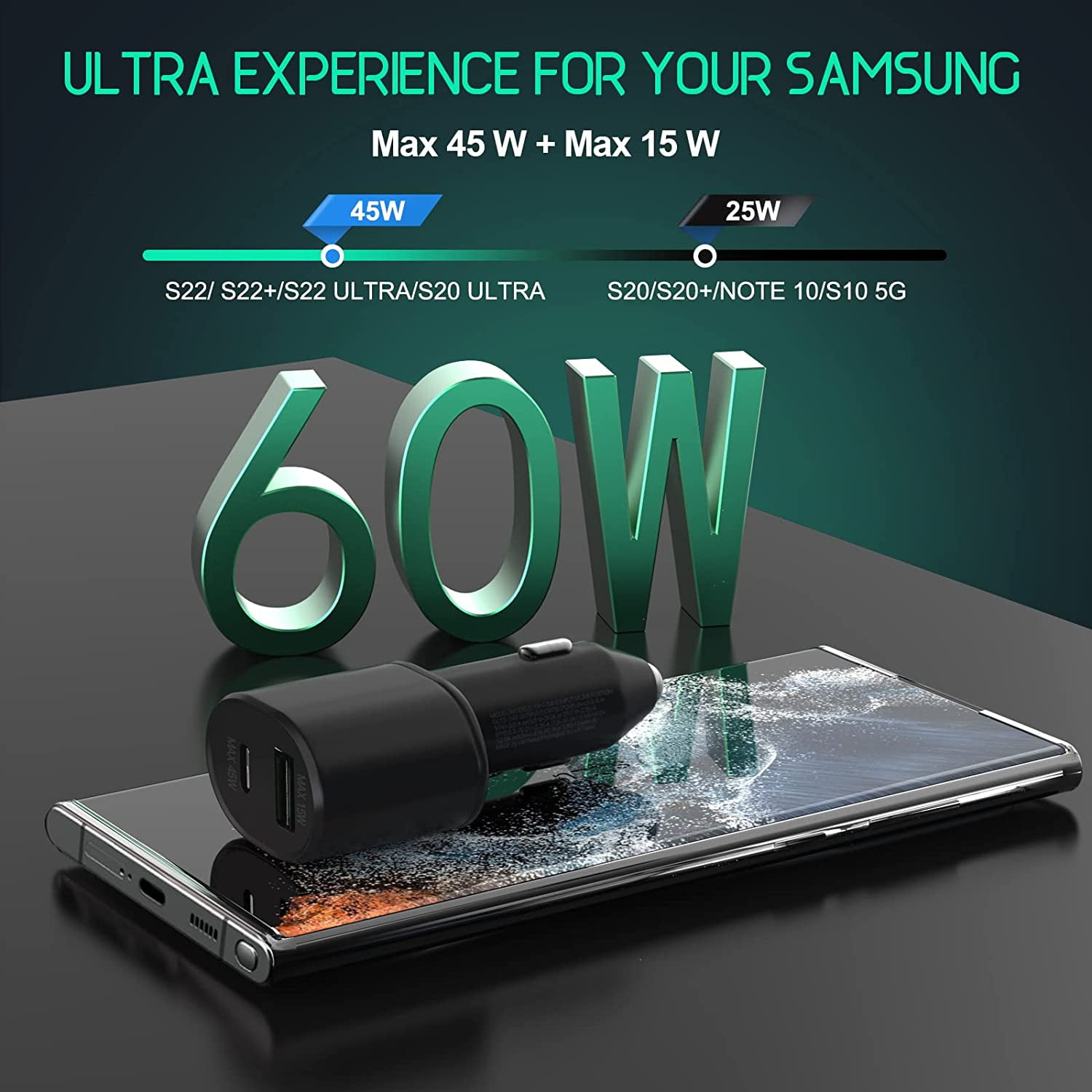 Samsung Super Fast Dual Car Charger (45W+15W) with Super Fast Charging Cable for for Samsung Galaxy A23 5G - PPS Car Charger