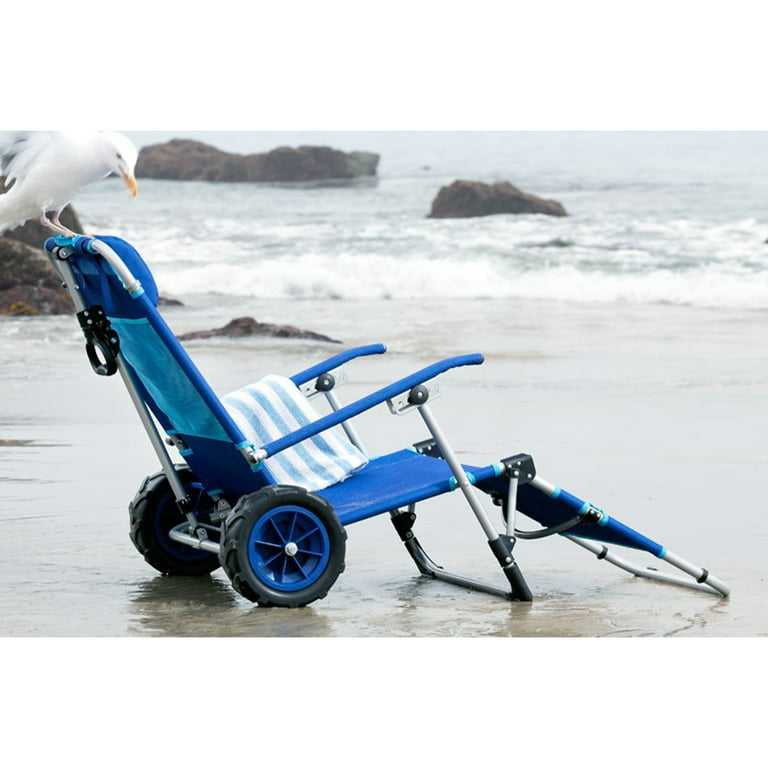 Mac Sport 2-in-1 Beach Camping Folding Lounger Chair & Wagon Cart w/ Locks,  Blue