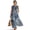 Blue Ink Leaf, variant on Crane Bird Flower Print Women’s Summer Maxi Dress Sleeveless Crewneck Casual Long Dress with Pockets, Lightweight Linen Look Flowy Beach Vacation Outfit, L