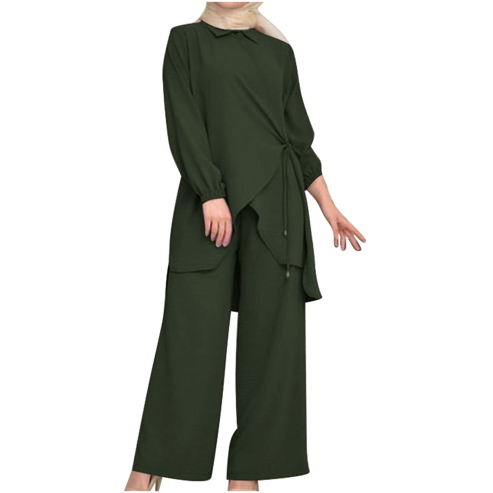 Womens Plus Size Loungewear Sets S-5X Casual Long Sleeve Shirts Wide Leg Pants 2 Piece Loose Solid Comfort Going Out Pant Suits Outfits