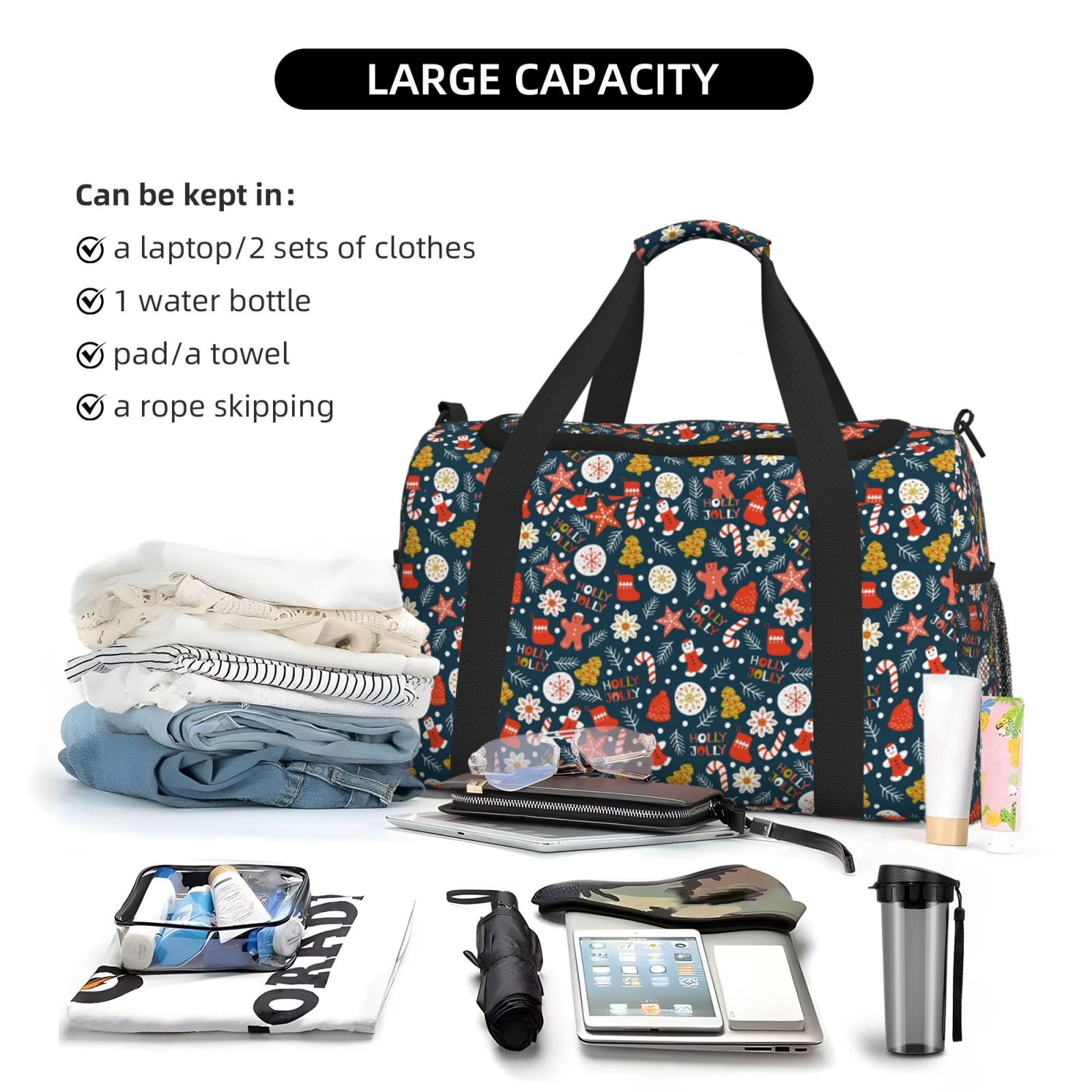 Fuzoiu Holiday Christmas Cookies Print Travel Duffle Bag,Carry On Tote Bags,Duffel Bag,Sport Gym Bag, Hospital Bag for Labor and Delivery, Overnight Bag,Luggage Bag