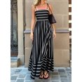 thumbnail image 6 of Women'S Spaghetti Strap All over Striped High Waist Flowy A-Line Maxi Casual Dress Black XL, 6 of 8