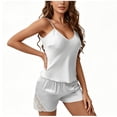 thumbnail image 3 of Bxsruta Women's Satin Cami Pajama Set V Neck Lace Trim Camisole Top Adjustable Spaghetti Straps Shorts Soft Breathable Comfortable Sleepwear Loungewear for Home Vacation Daily Wear, 3 of 7