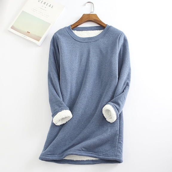 Solid Color Sweatshirt for Women Plus Size Sherpa Fleece Lined Oversized Sweaters Long Sleeve Pullover Crewneck Warm Casual Tunic Tops,S-5XL