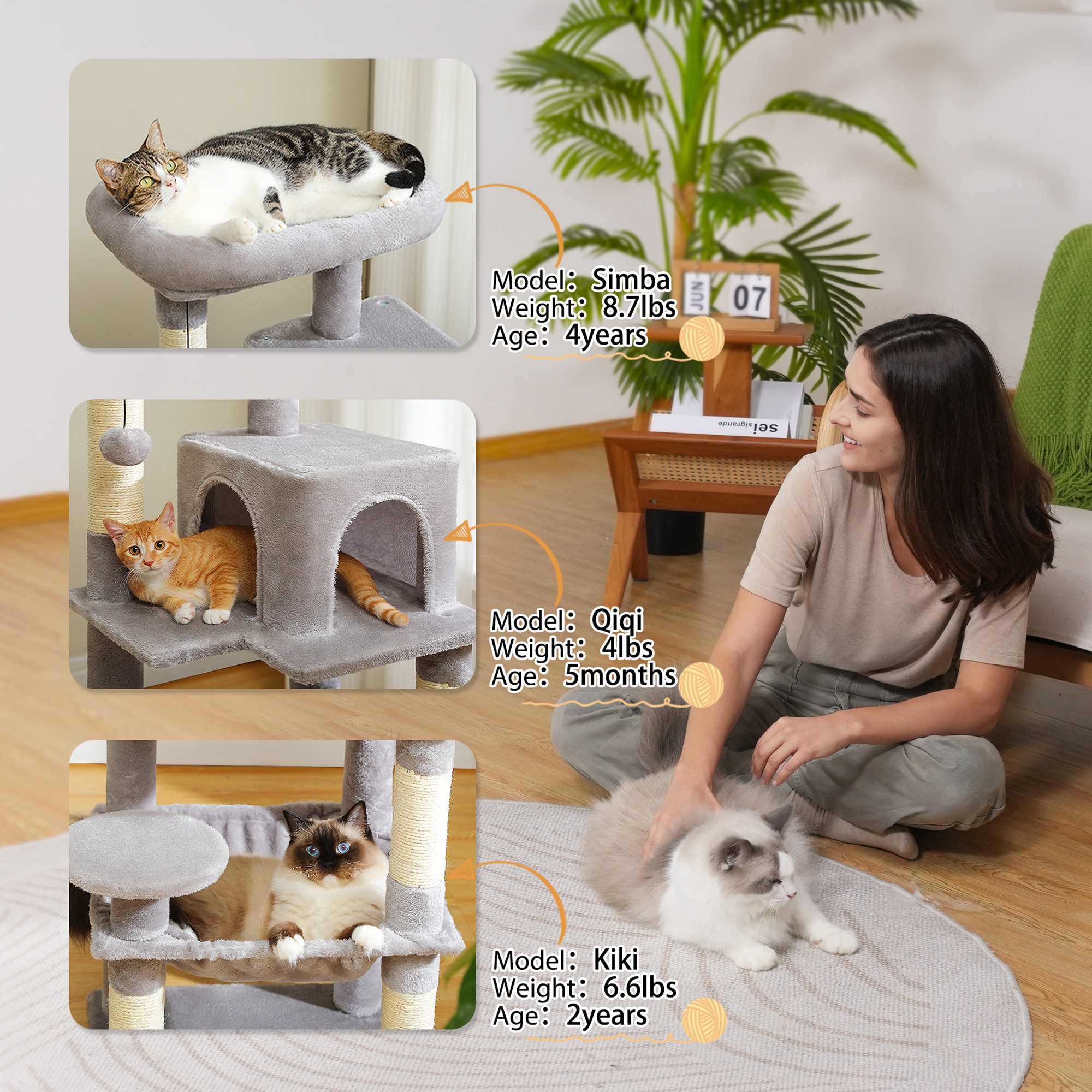 resenkos 45" Modern Cat Tree House, Cat Condo for Indoor Cats, Activity Center Cat Scratching Tower for Kittens Toy, Gray
