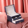 thumbnail image 7 of REGALWOVEN 3 Layer Accessory Box, PU Leather Accessory Organizer Case Storage Display Holder with Drawer Dark Blue, 7 of 7