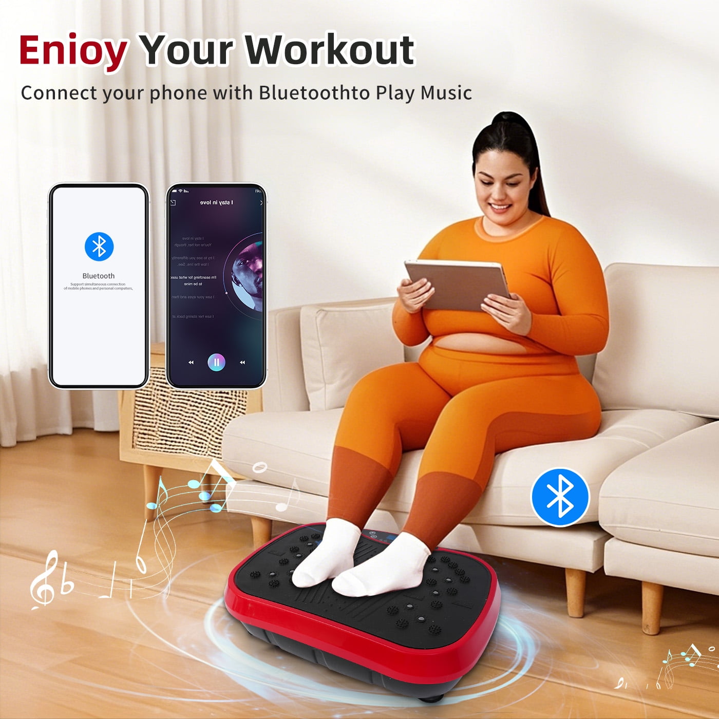 RICAN Vibration Plate Exercise Machine, Vibrating Board, Full Body Workout Platform with Loop Bands & Remote Control for Weight Loss Fat Burner, Red
