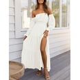 thumbnail image 4 of YOGAFOX Women's Boho Smocked Side Split Flowy Maxi Dress White Large, 4 of 5