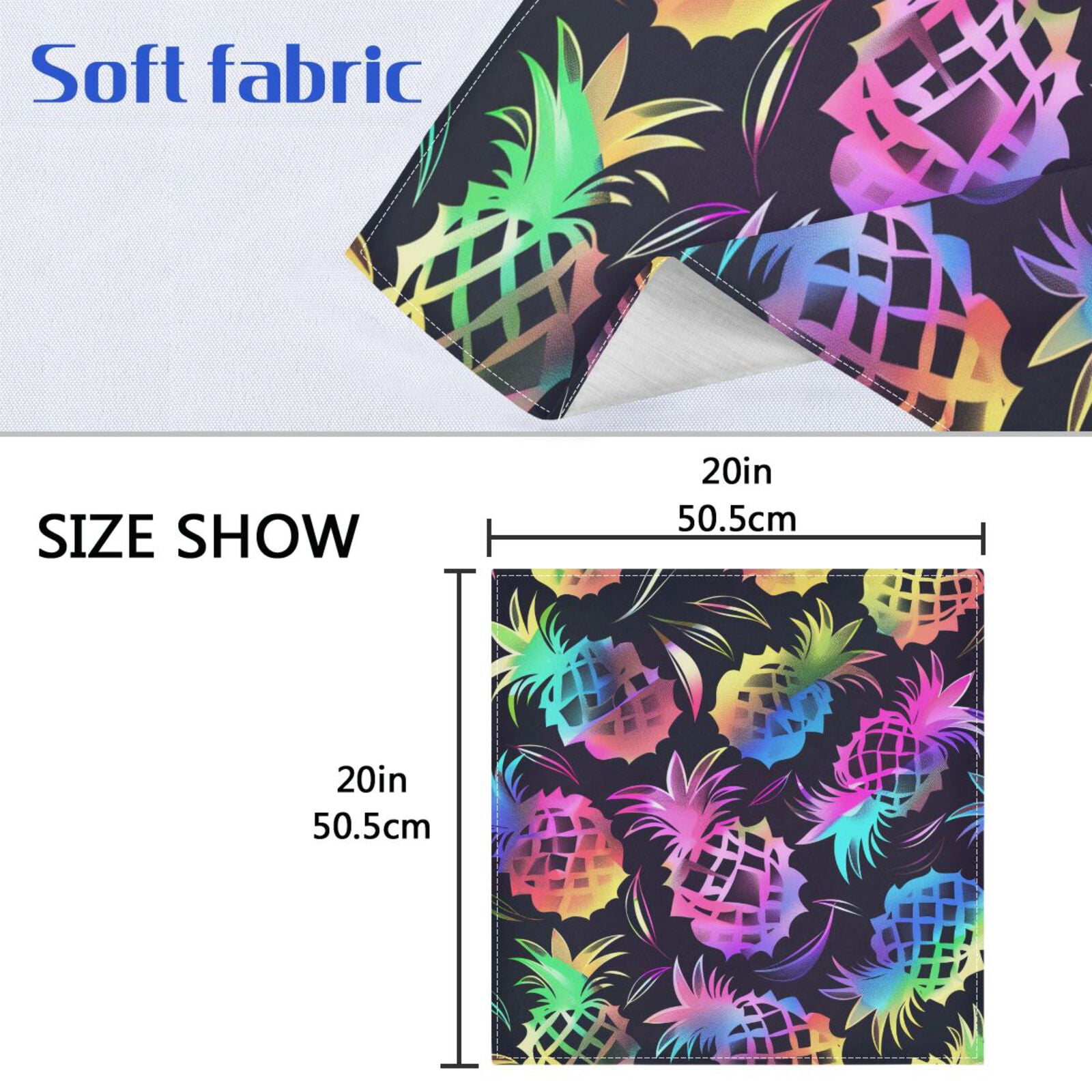 JSTEL Rainbow Color Pineapple Cloth Napkins Set of 6, 20x20 Inch Washable and Reusable Napkin for Decoupage Dinner Party Everyday Use