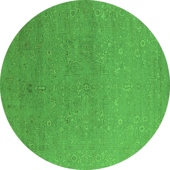 Ahgly Company Indoor Round Oriental Green Industrial Area Rugs, 3' Round