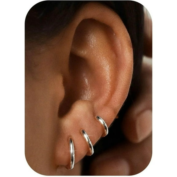 Small  Hoop Earrings Set for Women Lightweight Tiny Hoops Silver Mini Cartilage Earrings Pack Hypoallergenic Ear Piercing