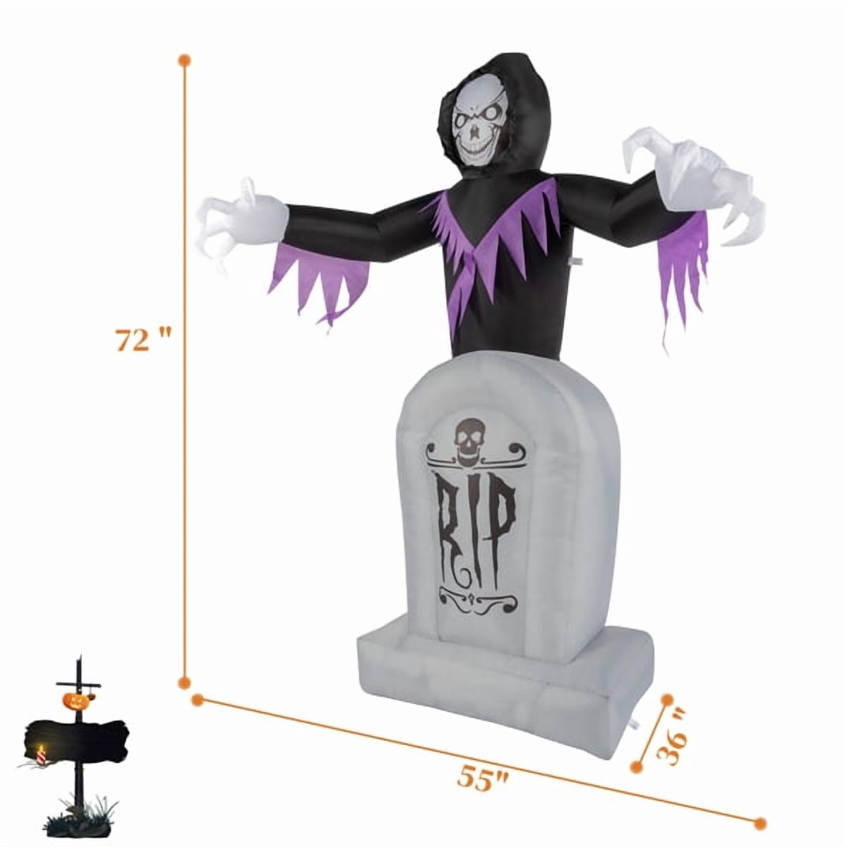 Alvantor 6 ft Halloween Inflatable Grim Reaper and Tombstone with 3 LED Lights for Outdoor Yard