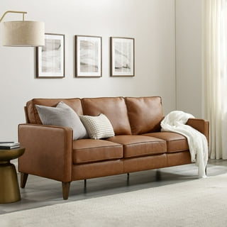 Serta Hemsworth Mid-Century Modern Style Sofa, Brown Faux Leather ...