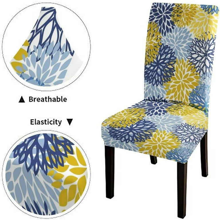 Spring Floral Chair Covers Blue Yellow and Navy Chrysanthemum - Main Image