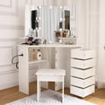 thumbnail image 1 of Corner Makeup Vanity Desk with Lights, Power Outlet, Rotating Drawers & Stool, 1 of 2