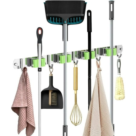 Mop and Broom Holder Wall Mounted,Garden Tool Organizer,Broom Organizer Wall Mount,Garage Tool Organizer for Wall Mop Home Must Haves Home Organization Must Haves ( 4 Racks 5 Hooks )