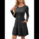 thumbnail image 3 of Vestido Corto Informal de Otoño de Larga para Mujer, de Punto Acanalado, Cuello Redondo, Fluido, Corte A, con Bolsillos Gris XL, 3 of 8