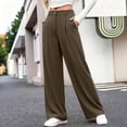 thumbnail image 4 of Women's High Waist Pleated Wide Leg Dress Pants Solid Color Flowy Loose Straight Suit Trousers with Pockets Business office Casual Pants Coffee, 4 of 5