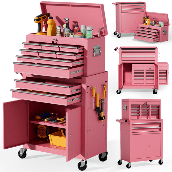 ZBOM 24.2 inch 10-Drawer Rolling Tool Chest, Sliding Metal Drawer Rolling Tool Storage Cabinet, Removable Toolbox Organizer for Workshop, Garage