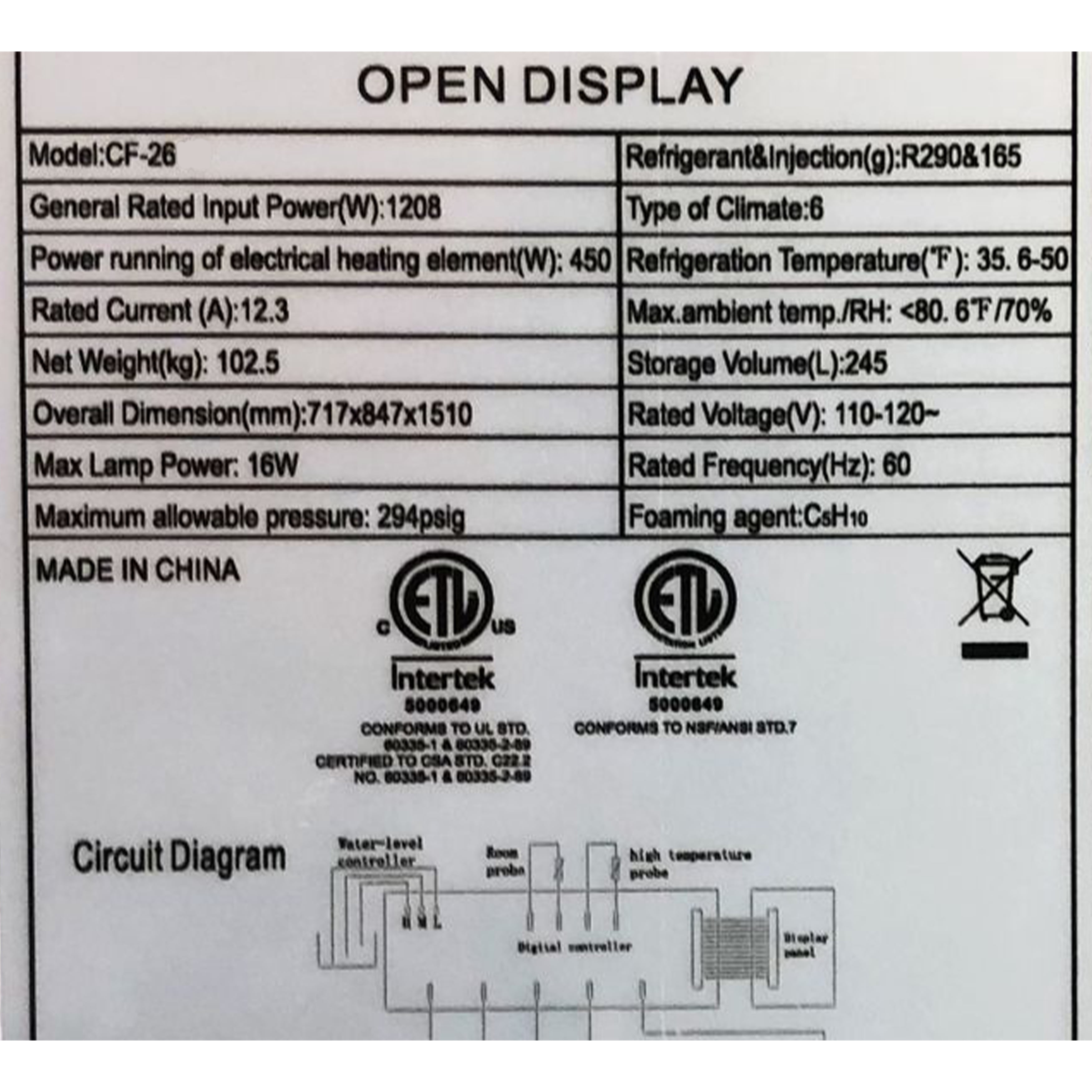 NSF 29 in. Countertop Refrigerator, Open Air Refrigerator Display 8.6 Cu.Ft. Beverage Food Chiller