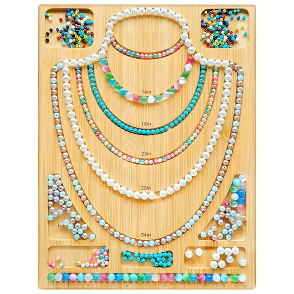 Wooden Bead Board for Jewelry Making, Necklace Beading Tray with Measurement Guides, DIY Wood Beading Board for Bracelet Necklace