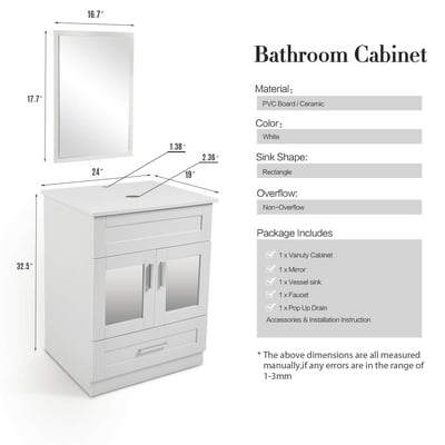 Buy 24 Inch Bathroom Vanity Set With Sink Pvc Board Cabinet Vanity Combo With Counter Top Glass Vessel Sink Vanity Mirror And 15 Gpm Faucet Online In Indonesia 543447259