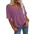 thumbnail image 2 of Women's Summer V-neck Solid Color Half Sleeve Match Simple Casual T-shirt Tops, 2 of 5