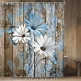 thumbnail image 3 of Farmhouse Flower Floral Shower Curtain, Rustic Blue Daisy Shower Curtain Set, Country Blue Wild Garden Plant Fabric Shower Curtain, Brown Wooden Board Bathroom Curtain, Gift for Her, 3 of 4