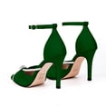 thumbnail image 4 of YOWMNS Women's Sexy Elegant Rhinestone Closed Toe Wedding Shoes Satin High Stiletto Heel Pointed Toe Heeled Sandals (Green, 10.5), 4 of 5