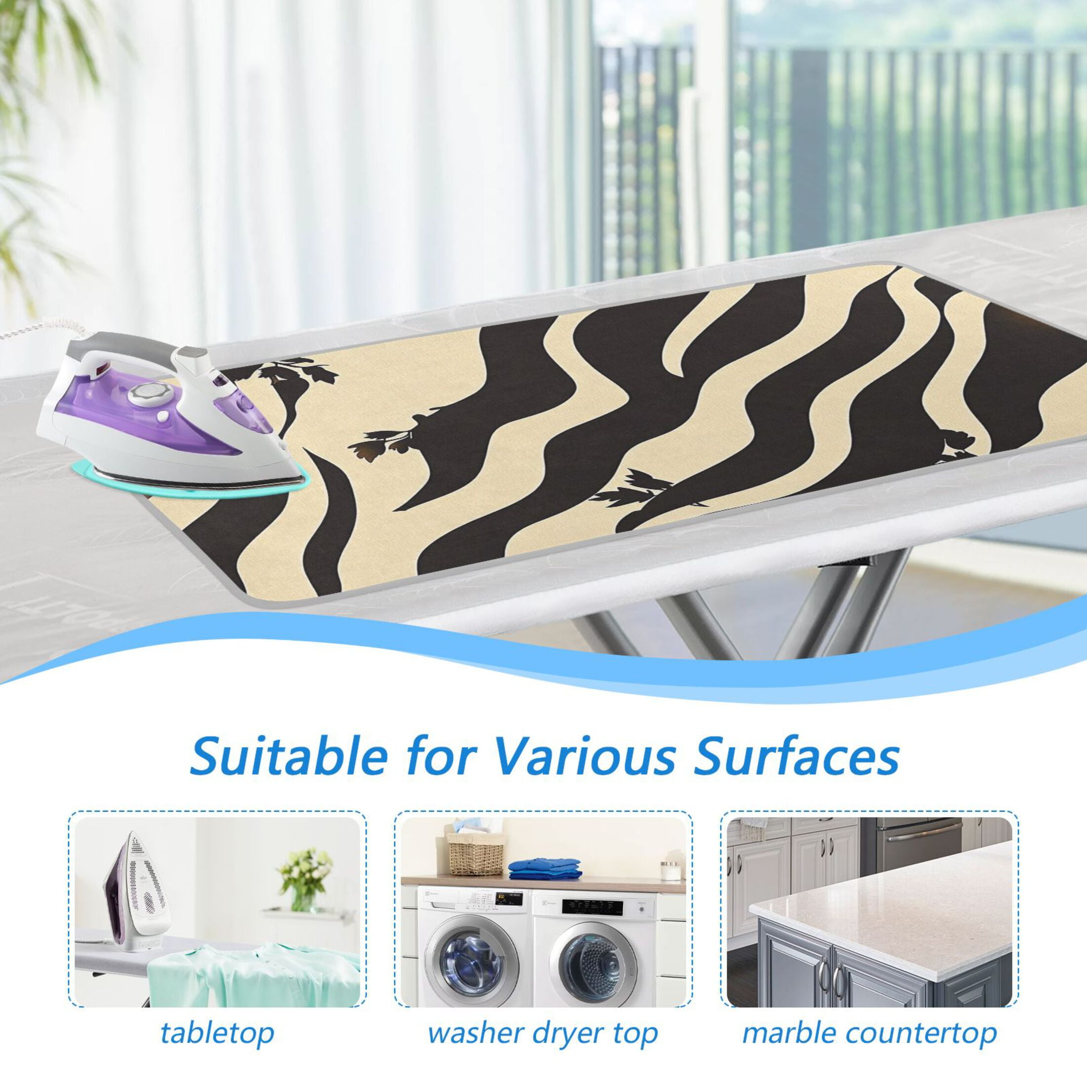 Black and Beige Stripe Ironing Mat Blanket for Table Top Travel Portable Ironing Board Pad 47.2x27.6 Inch