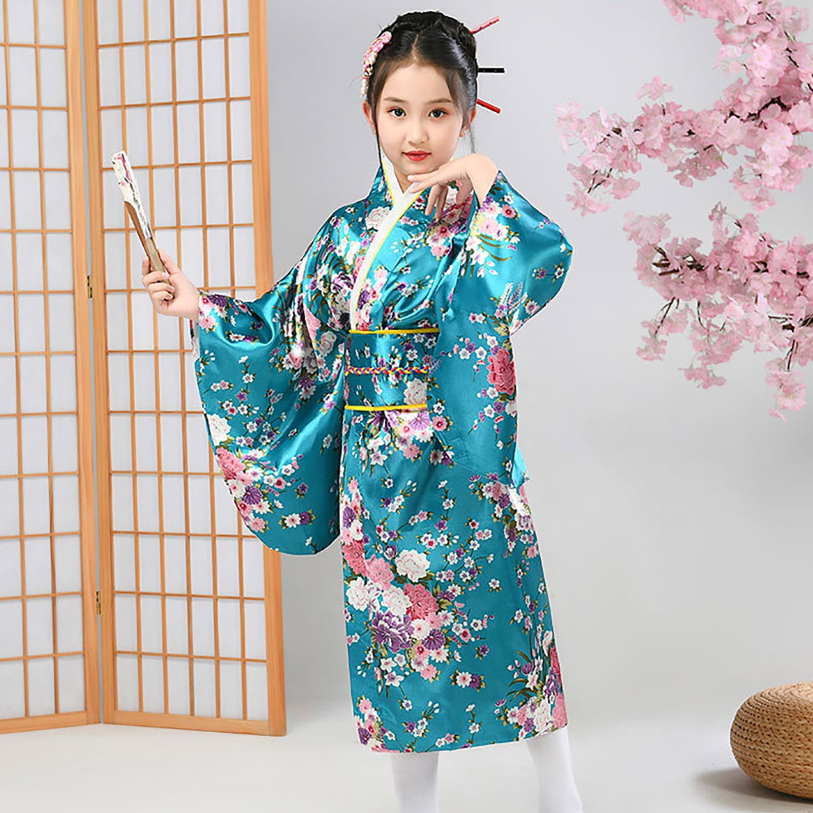 Amazon.com: Yukata Kids Girls Japanese Kimono Set Made in