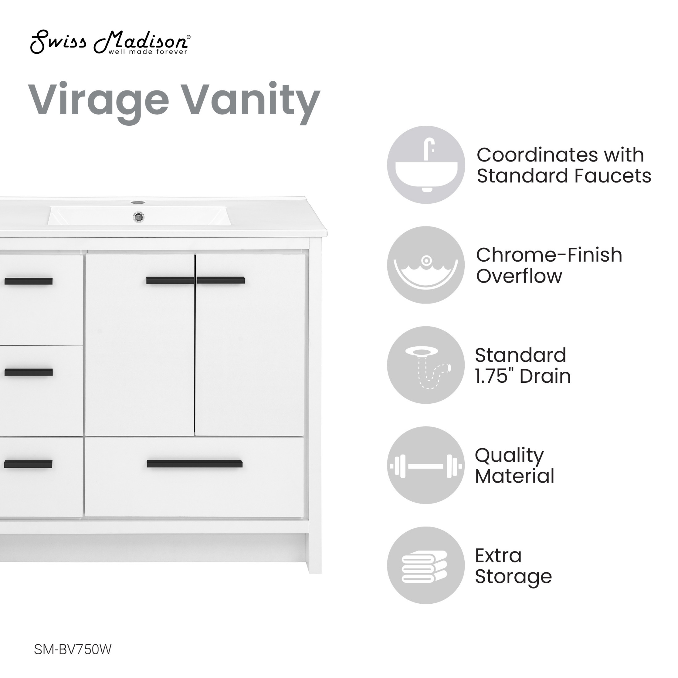Virage 36 Freestanding, Bathroom Vanity in White