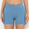 thumbnail image 4 of Gibobby Leggings cortos yoga mujer El entrenamiento en cortocircuito el funcionamiento atlético de la yoga del gimnasio de la cintura alta de las muje(Azul,M), 4 of 5