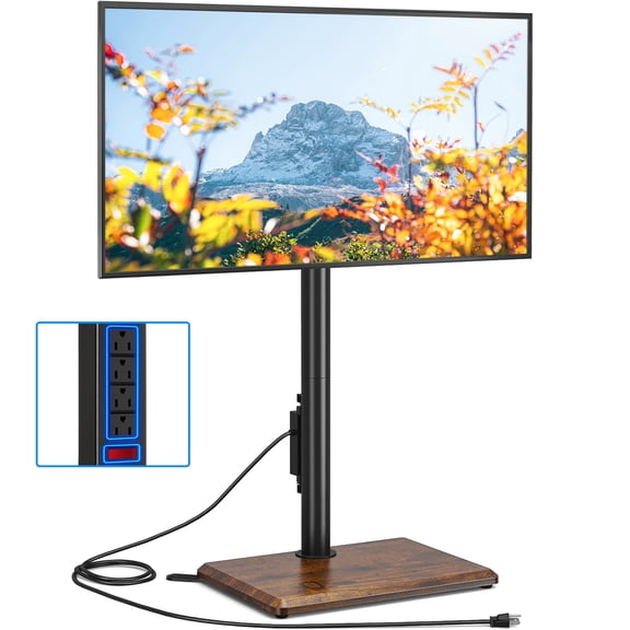 RTVR Universal Floor TV Stand with Swivel Mount & Power Strip for 32"-60" TVs up to 88 lbs, Height Adjustable Brown