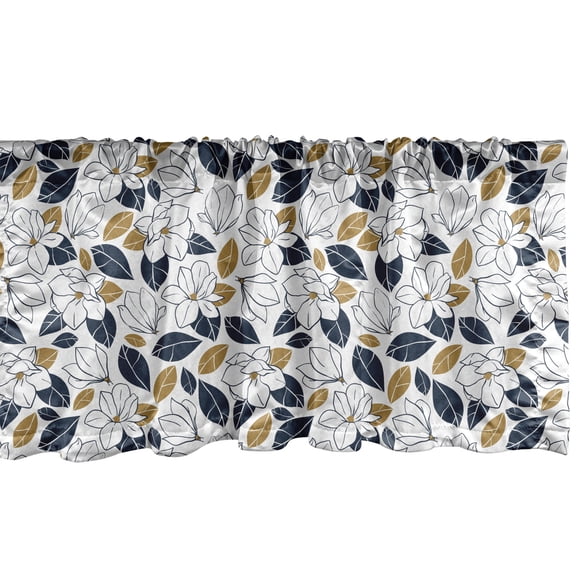 Ambesonne Garden Valance Pack of 2, Hand Drawn Magnolia Flowers, 54"X18", White Pale Coffee Indigo