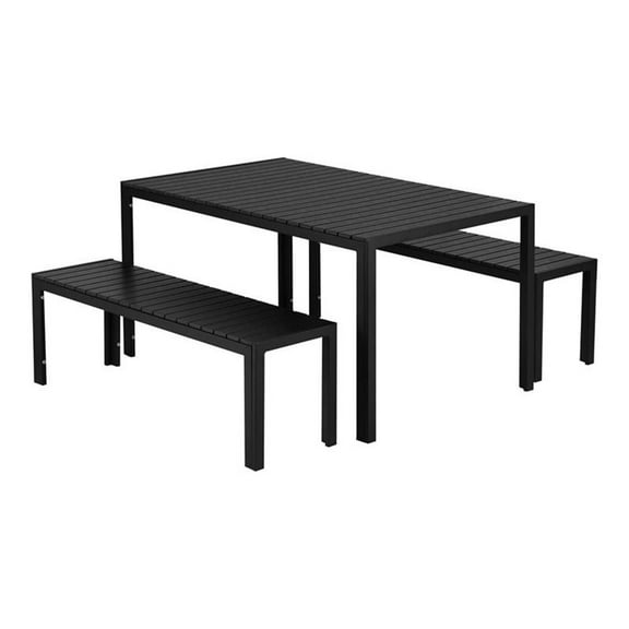 Pemberly Row 3-piece Aluminum Patio Dining Set in Black Frame/Polyresin