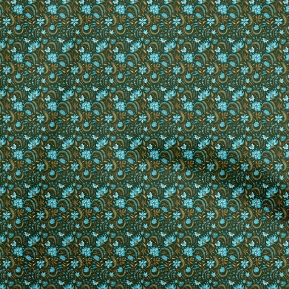 oneOone Viscose Jersey Dark Green Fabric Jacobean Floral Sewing Material Print Fabric By The Yard 60 Inch Wide