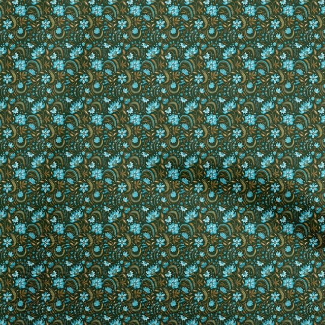 oneOone Rayon Dark Green Fabric Jacobean Floral Craft Projects Decor Fabric Printed By The Yard 56 Inch Wide