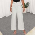 thumbnail image 2 of Prolriy Dress Pants Women, Women's Solid Color Fashionable Casual Pocket Cotton Linen Waist Wide Leg Pants Women's Pants Business Casual Pants for Women White XXL, 2 of 7