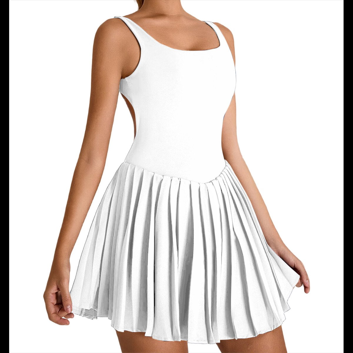 Pleated Yoga Skirt Outdoor Running Fitness Tennis Skirt Swan White S